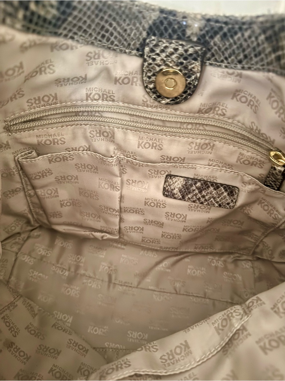 Michael Kors Taupe and Dark Brown Snakeskin-Print Shoulder Bag - Picture 4 of 6